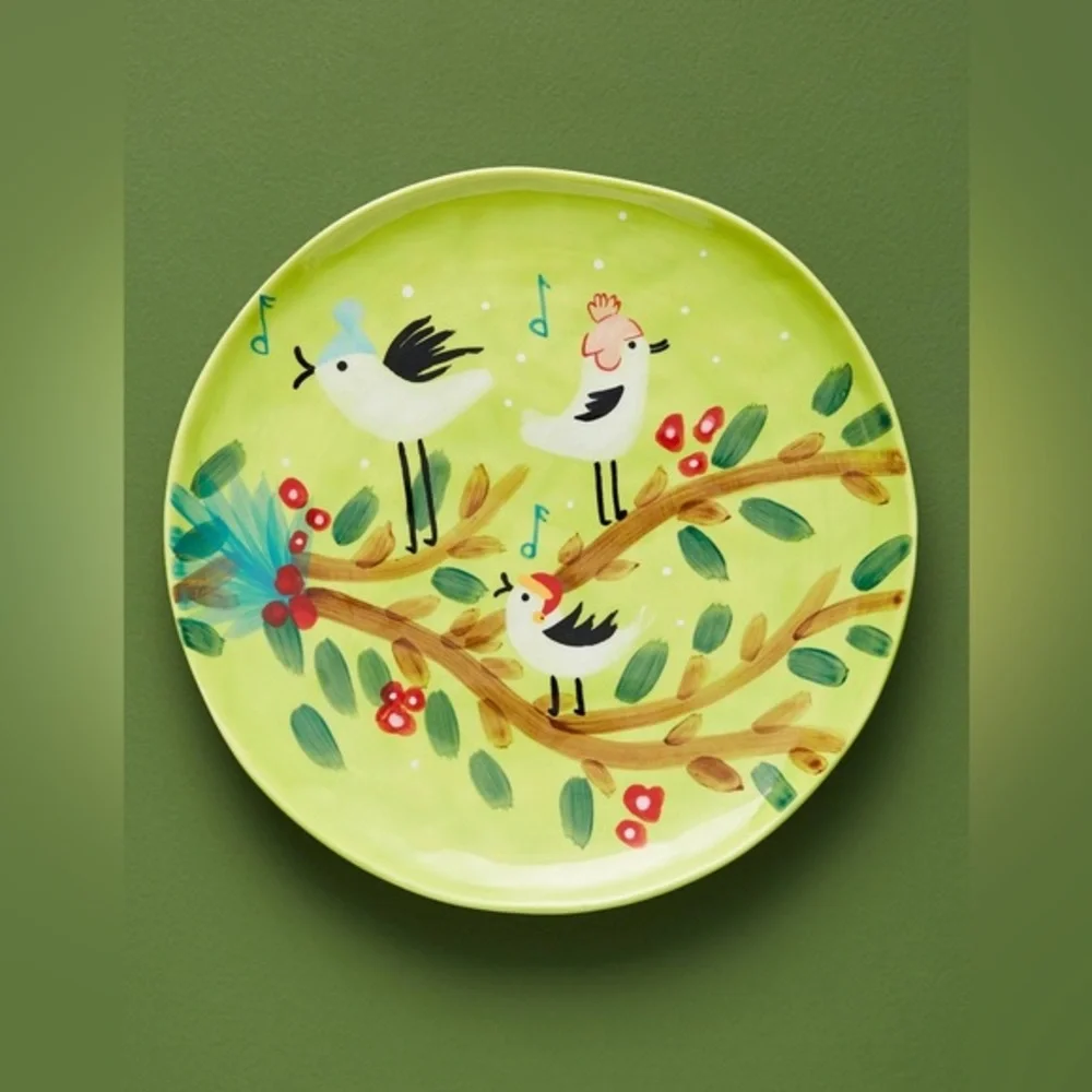 Anthropologie Scenic Woodland Forest Birds Stoneware Dessert Plate